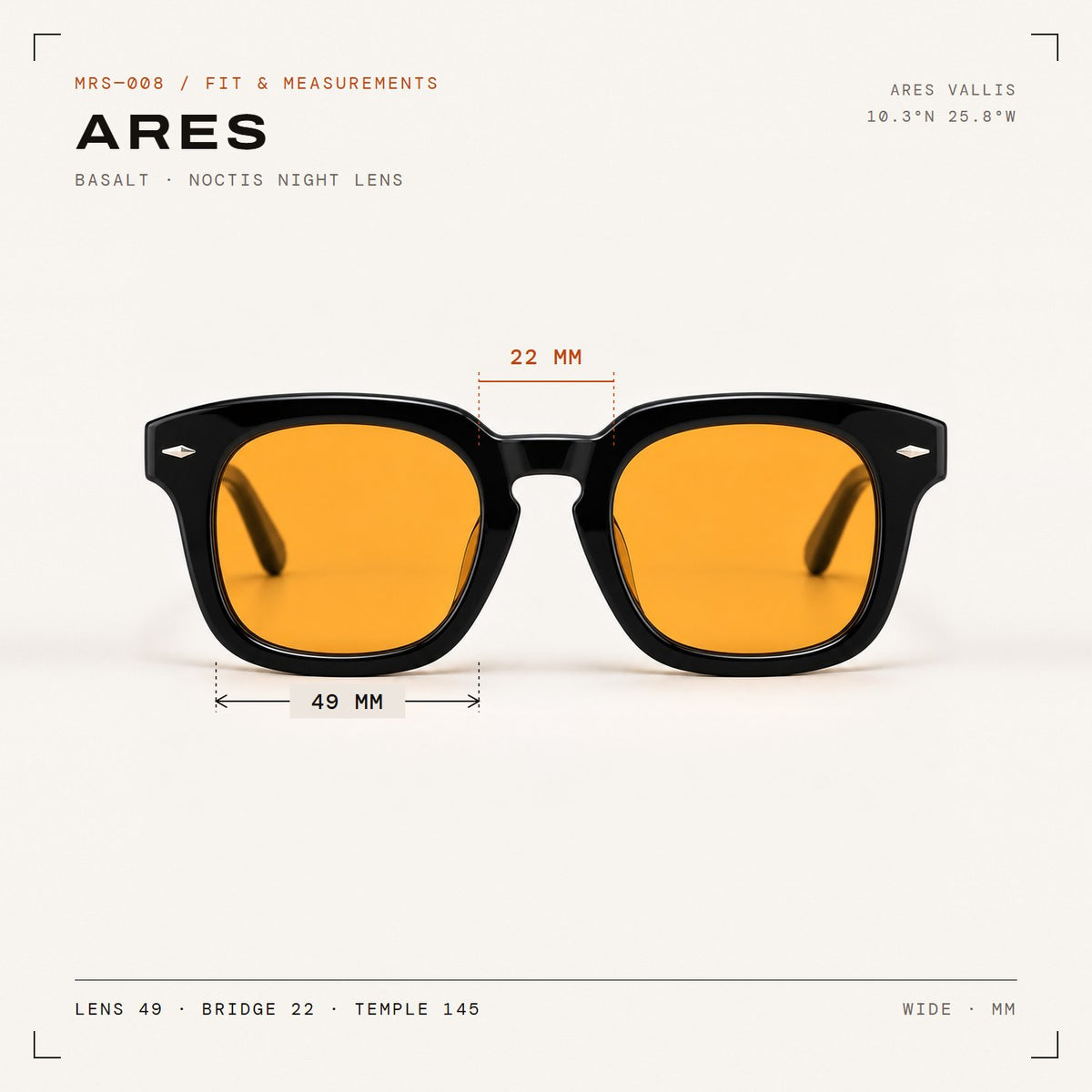 Ares Basalt with Noctis night lenses, fit and measurements